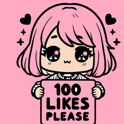 cute girl holding a sign saying 100 likes please