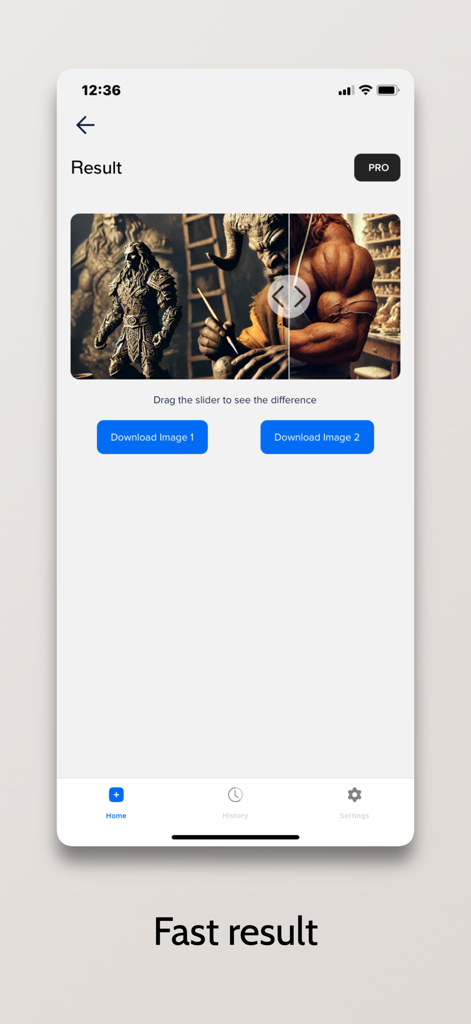 Before After Effect Collage - Mobile app screen showing the interactive slider feature to compare before and after images of a transformation.