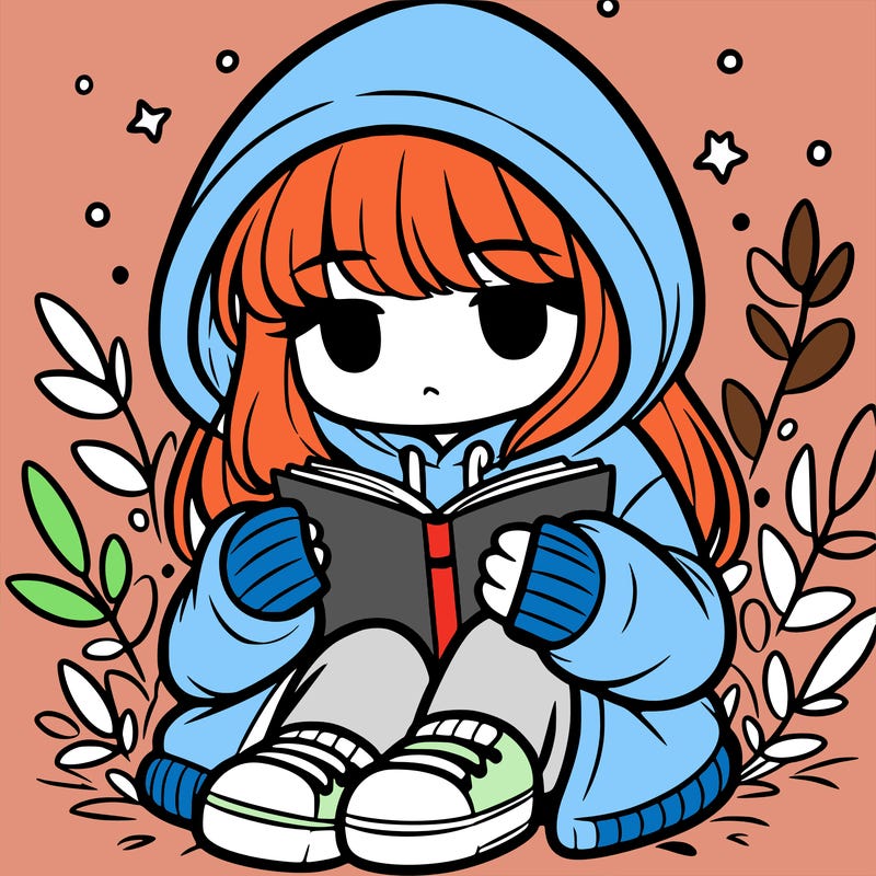 girl in oversized hoodie reading a book