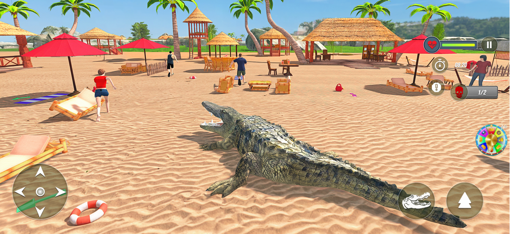Wild Animals Crocodile Games - Angry crocodile attacking people on a tropical beach in a 3D simulation game
