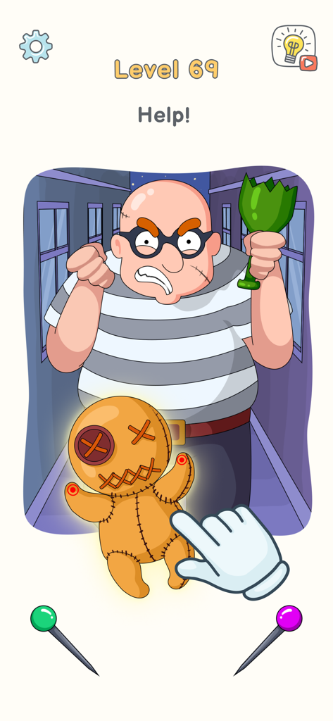 DOP 3: Displace One Part - Um nível de quebra-cabeça de desenho animado de DOP 3 apresentando um ladrão zangado e uma boneca vodu