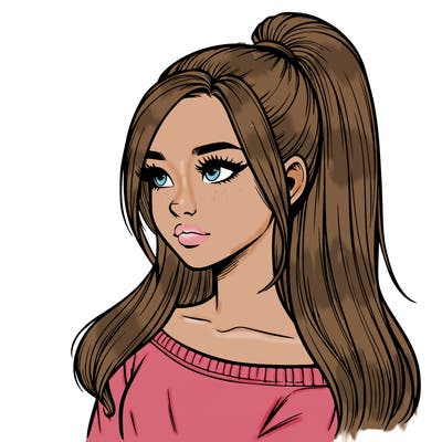 realistic girl with a high ponytail