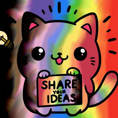 a cute cat saying share your ideas