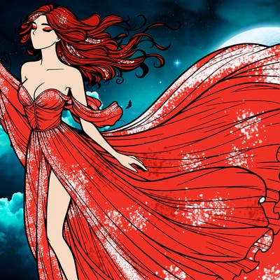 realistic woman in dress flowing the the wind