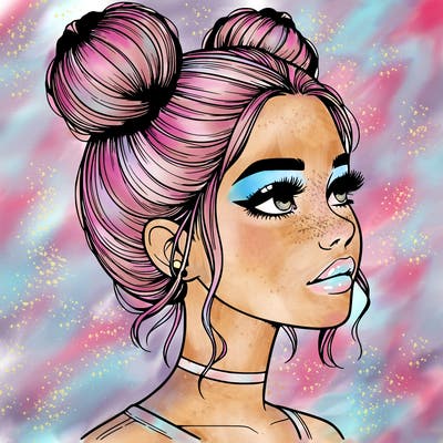 realistic girl with buns on the top of her head