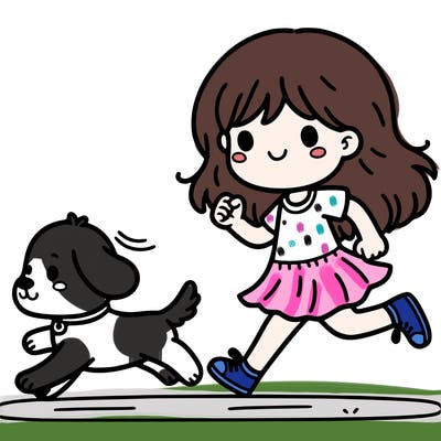 girl, running with a dog