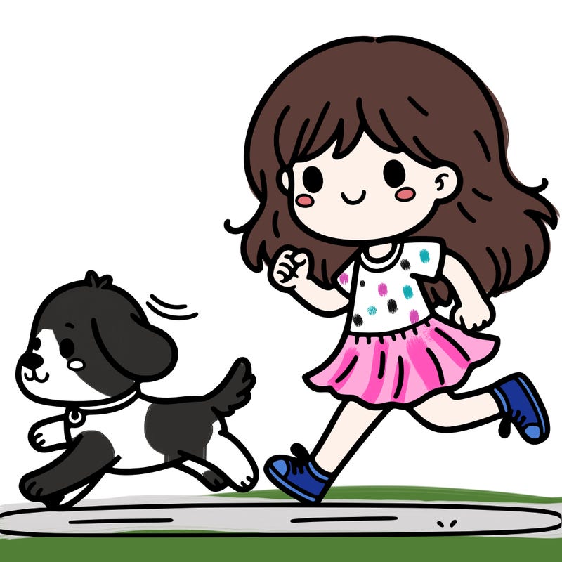 girl, running with a dog