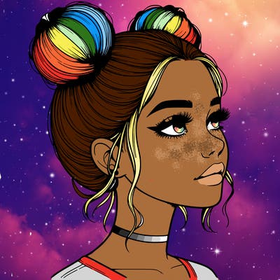 realistic girl with buns on the top of her head