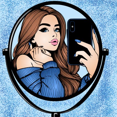 realistic girl taking mirror selfie beautiful