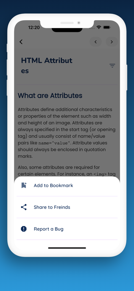 Bildungsbildschirm über HTML-Attribute in der Web Development Bootcamp Mobile App