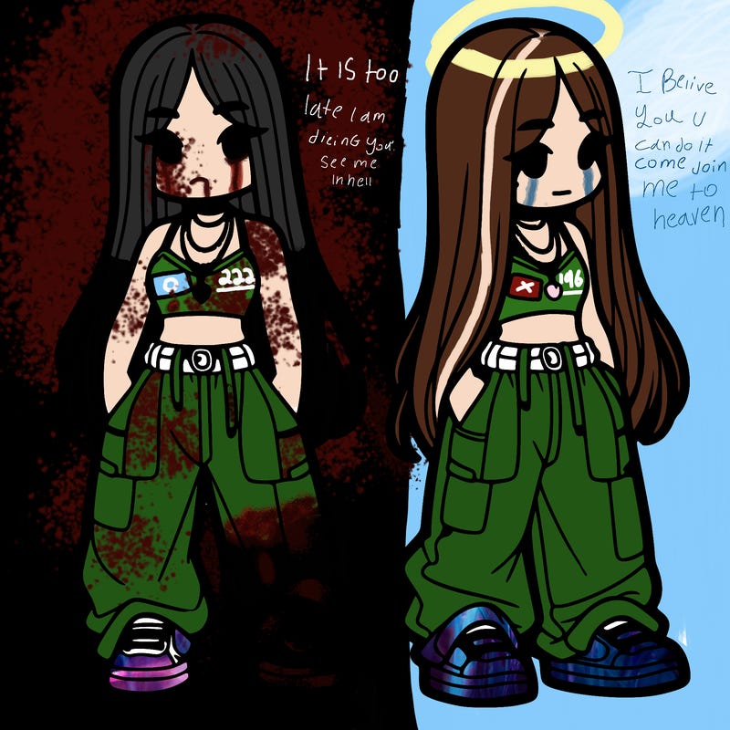 girl in baggy pants crop top and long hair