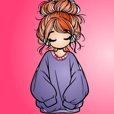 girl with baggy sweatshirt and messy bun