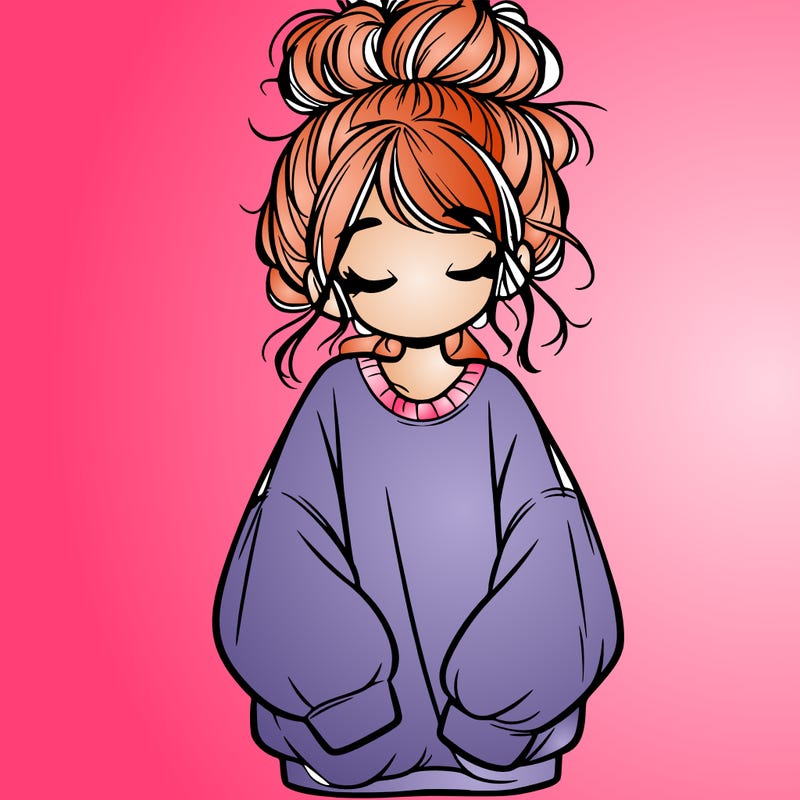 girl with baggy sweatshirt and messy bun