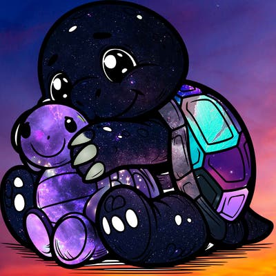 tortoise cuddling a soft toy