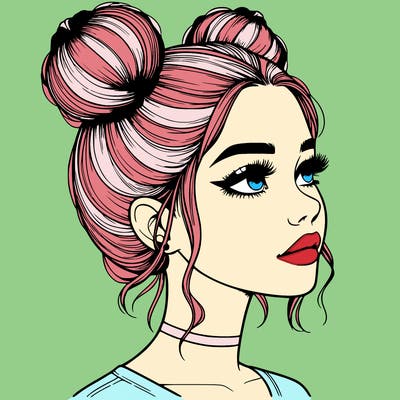 realistic girl with buns on the top of her head