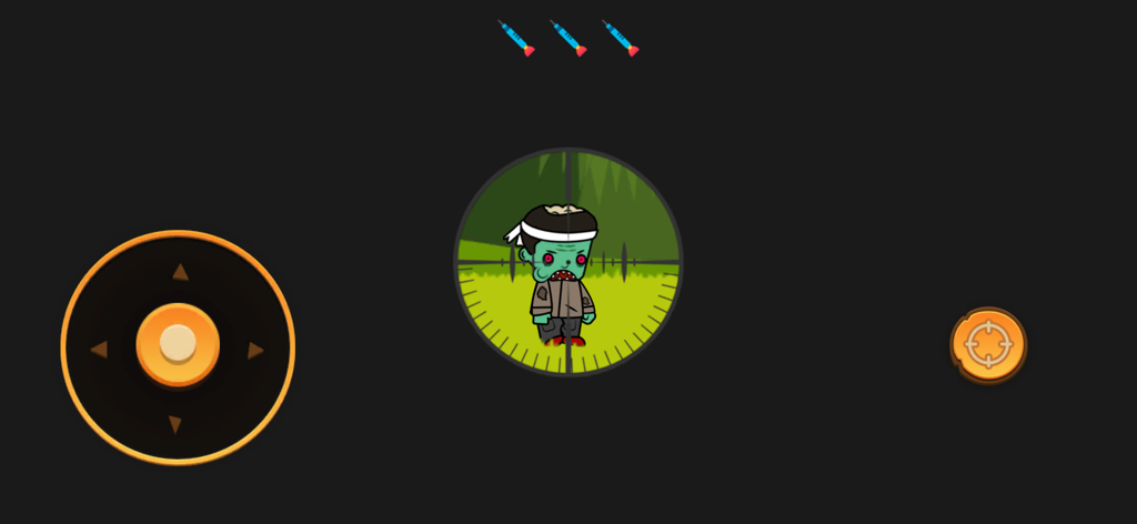 Zombie Forest HD: Survival - Sniper scope view of a zombie with tranquilizer darts ready to fire in Zombie Forest HD