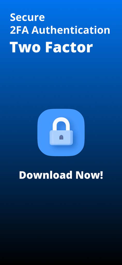 Tela de download do aplicativo de autenticação de dois fatores com ícone de cadeado e fundo azul.