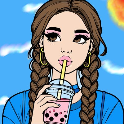realistic girl with braided hair drinking boba