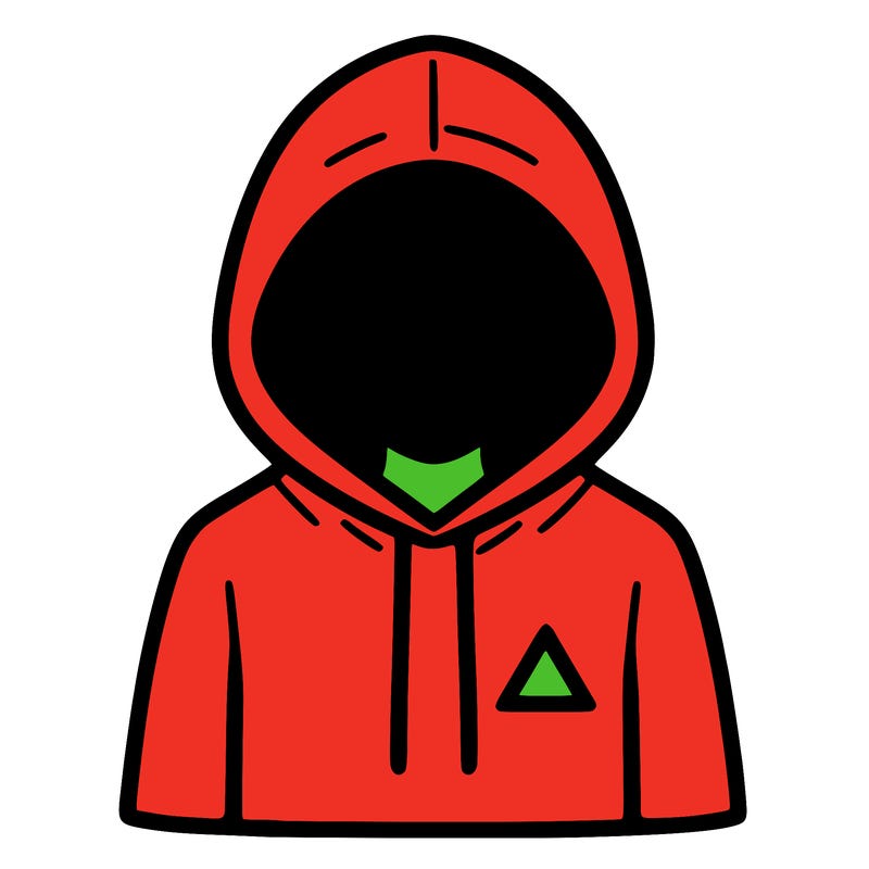 a person with non face waering a hoodie with a small triangle symbol