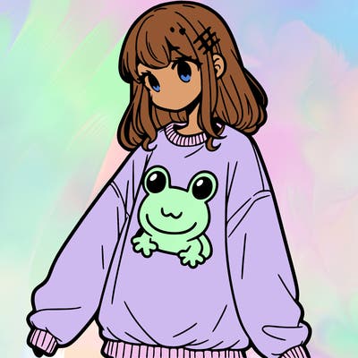 girl wearing frogging sweatshirt