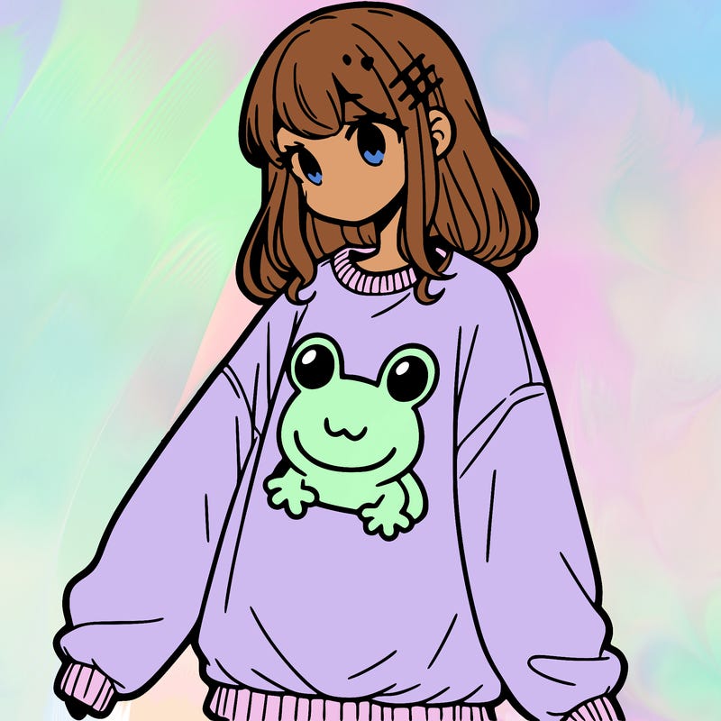 girl wearing frogging sweatshirt