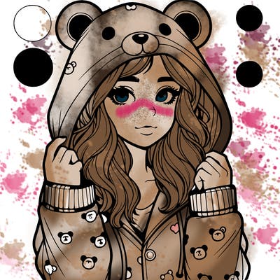 realistic girl in a animal pjs hoodie