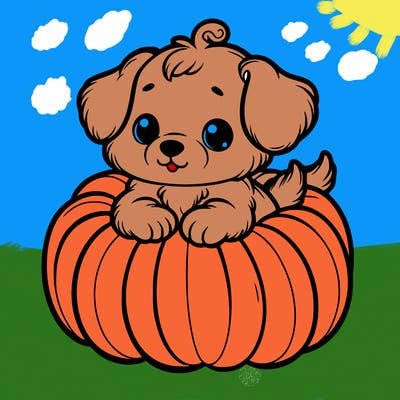 cute little puppy in a pumpkin