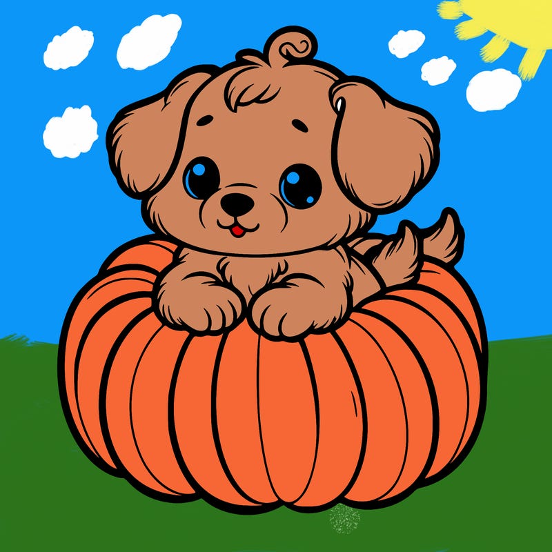 cute little puppy in a pumpkin