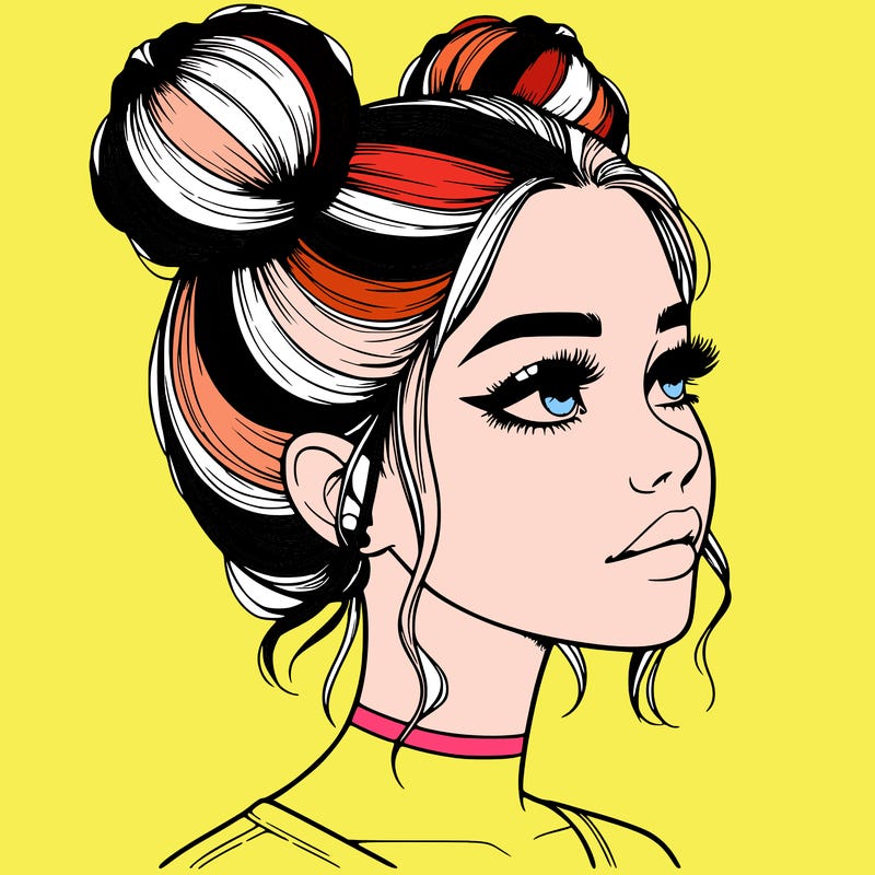 realistic girl with buns on the top of her head