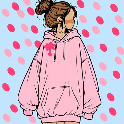 realistic girl with a oversized sweatshirt on and a bun