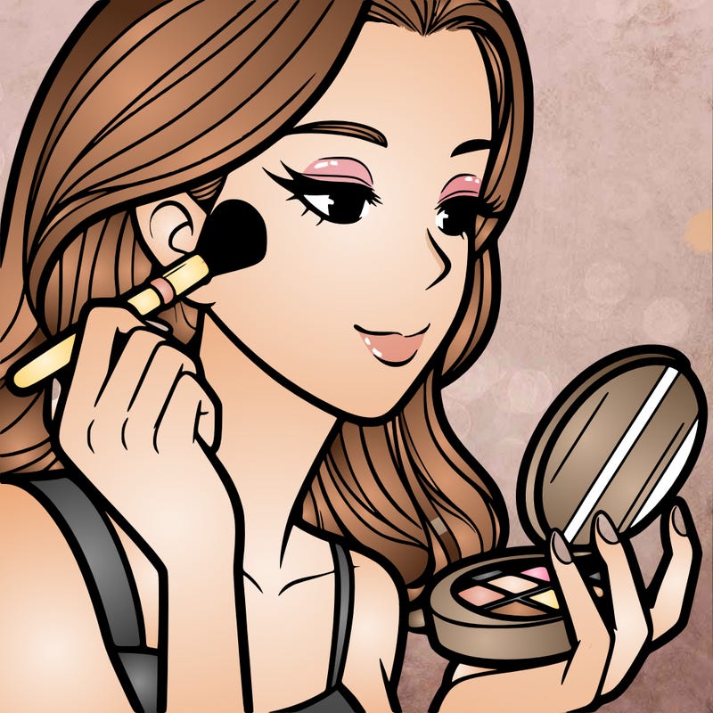 little girl putting on makeup