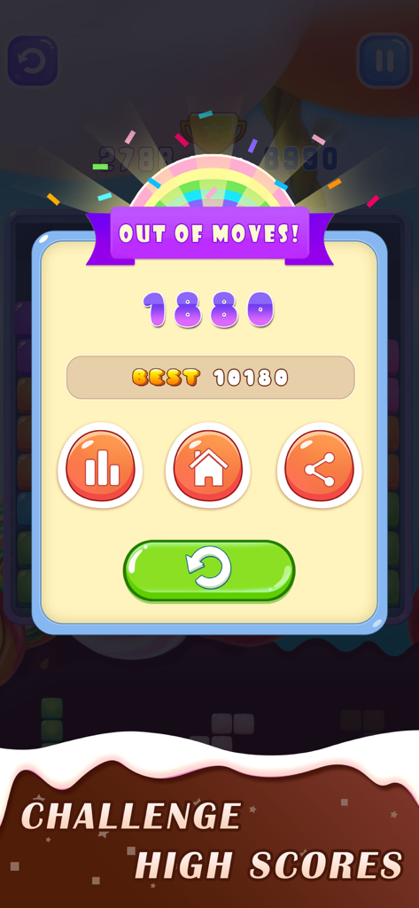 Candy Block Craft - Candy Block Craft game over screen displaying current score and best score