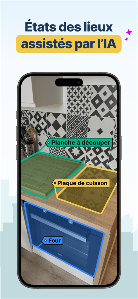 nockee - États des lieux - Nockee mobile app showing AI detection of kitchen appliances for rental reports