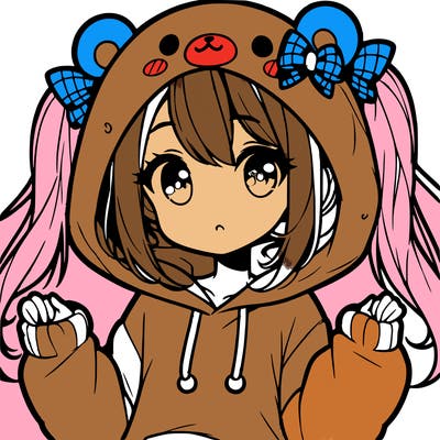 cute anime girl with ponytails and a cute bear hoodie