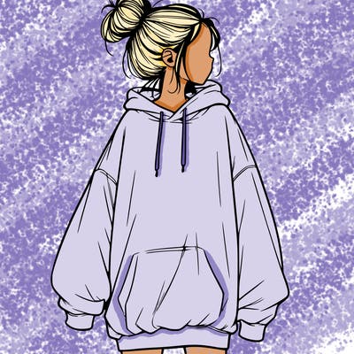 realistic girl with a oversized sweatshirt on and a bun