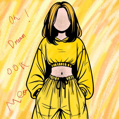 realistic girl faceless with baggy pants and a crop top