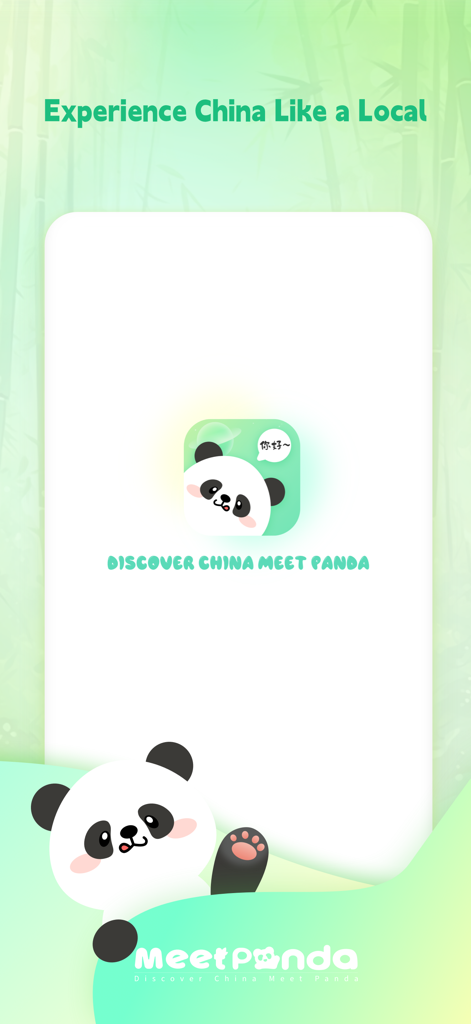 MeetPanda - China Travel Guide - MeetPanda app splash screen with a cute panda mascot and travel slogan