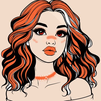 realistic girl with wavy hair and lips