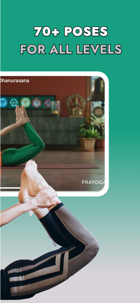 Yoga for beginners | Prayoga - Prayoga app screenshot featuring over 70 yoga poses for all levels
