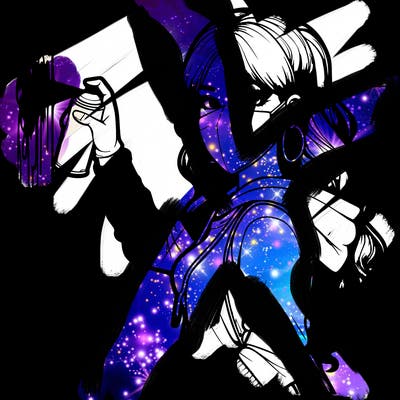 realistic girl with mask spray painting a wall