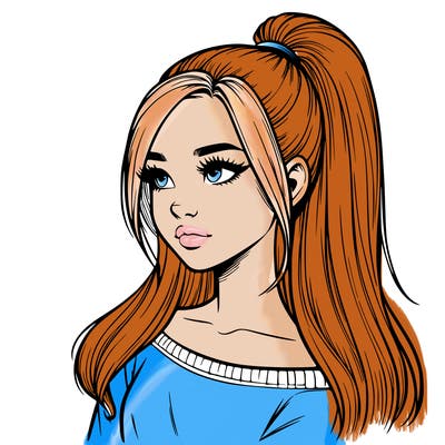 realistic girl with a high ponytail