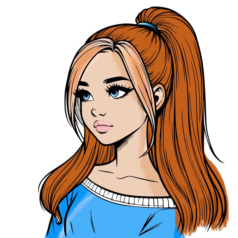 realistic girl with a high ponytail
