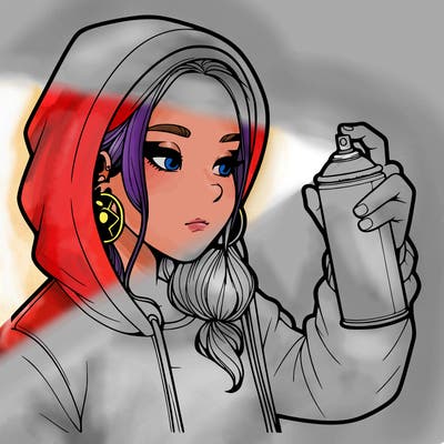 a realistic girl, spray painting