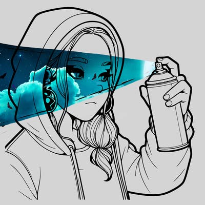 a realistic girl, spray painting