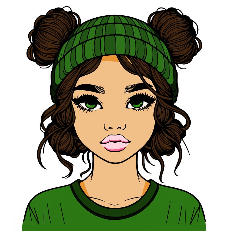 realistic girl with buns in her hair with a beanie on