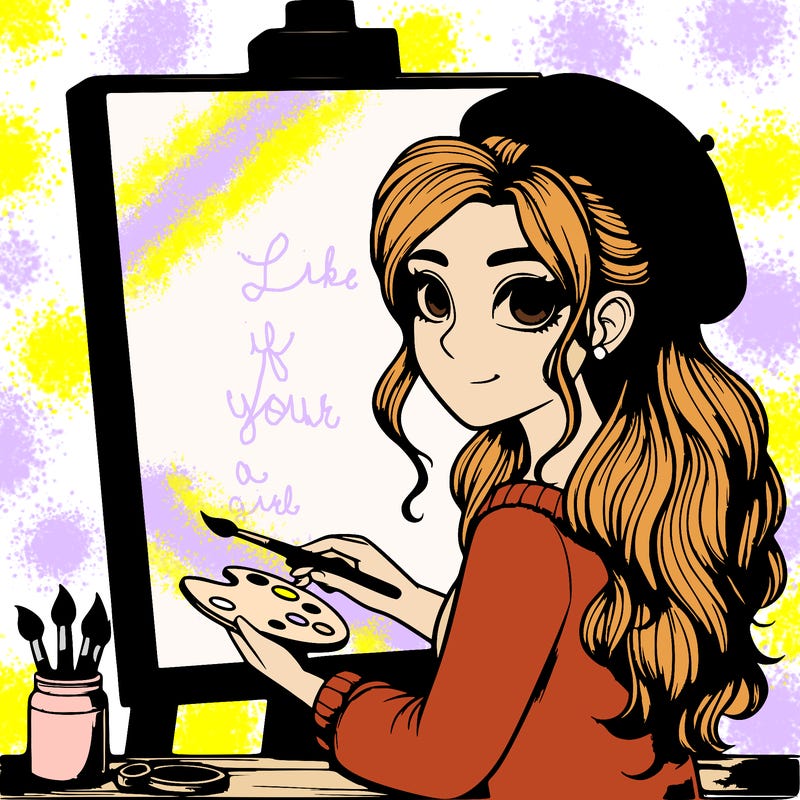 realistic girl artist painting a blank canvas