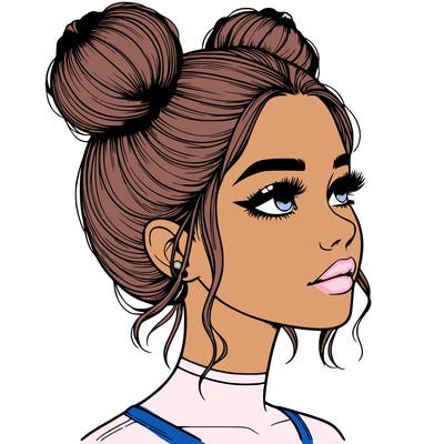realistic girl with buns on the top of her head
