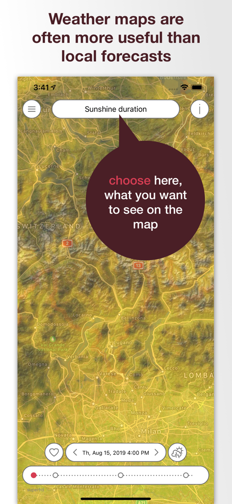 Pflotsh SuperHD - Pflotsh SuperHD app interface showing a weather map with sunshine duration data over Central Europe.