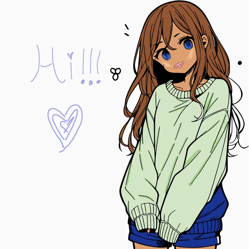 manga teen girl  in a sweater and baggy pants