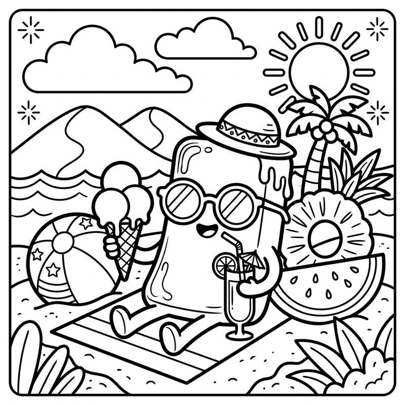 Join our delightful Toffee character as they soak up the sun on a perfect summer vacation! This charming coloring page is designed with thick lines and simple shapes, making it ideal for little hands to enjoy a sweet creative escape.